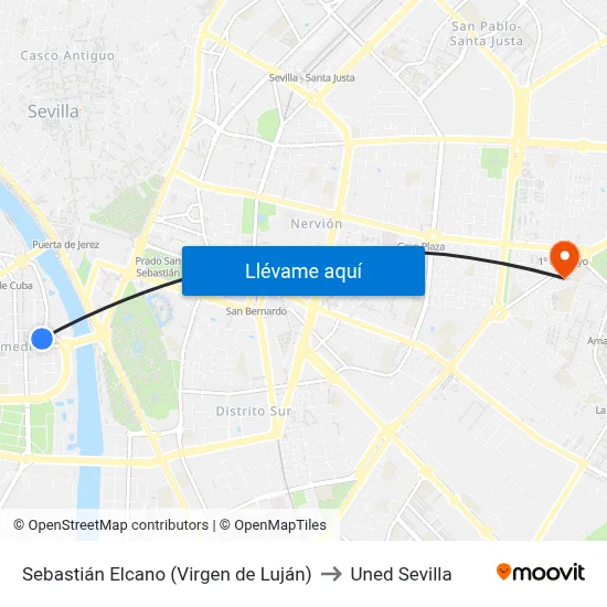 Sebastián Elcano (Virgen de Luján) to Uned Sevilla map