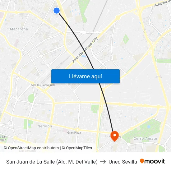 San Juan de La Salle (Alc. M. Del Valle) to Uned Sevilla map