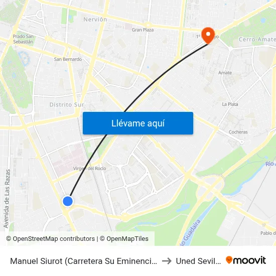 Manuel Siurot (Carretera Su Eminencia) to Uned Sevilla map