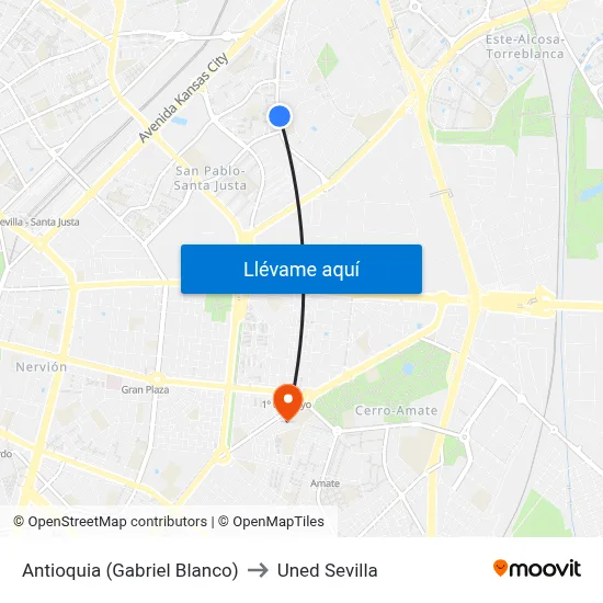 Antioquia (Gabriel Blanco) to Uned Sevilla map