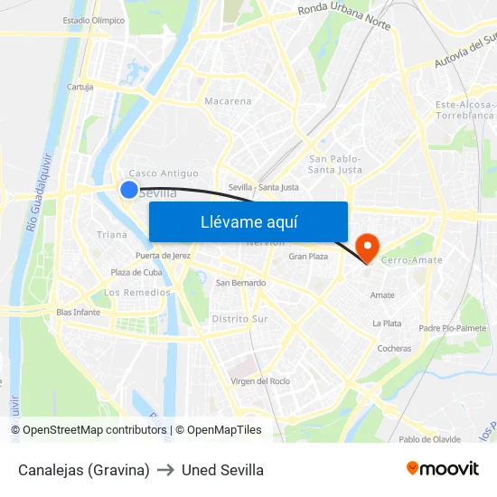 Canalejas (Gravina) to Uned Sevilla map