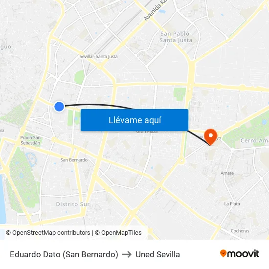 Eduardo Dato (San Bernardo) to Uned Sevilla map