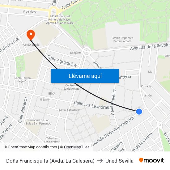 Doña Francisquita (Avda. La Calesera) to Uned Sevilla map