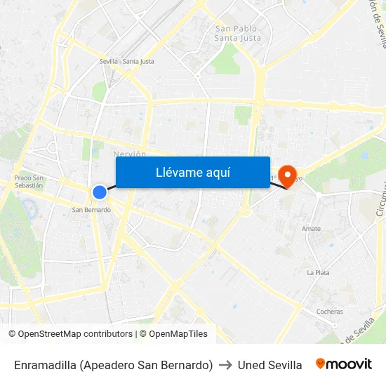 Enramadilla (Apeadero San Bernardo) to Uned Sevilla map