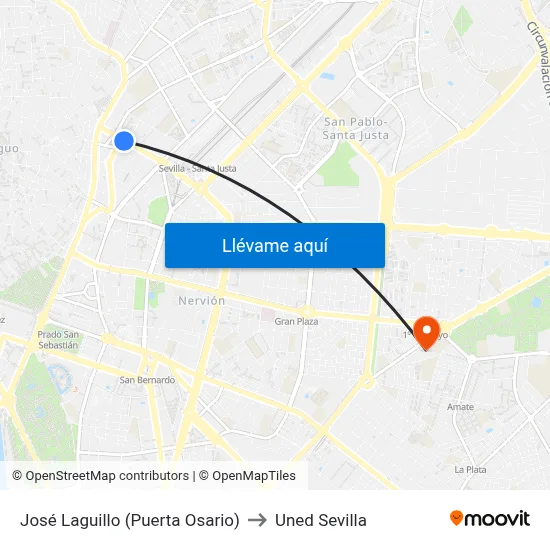 José Laguillo (Puerta Osario) to Uned Sevilla map