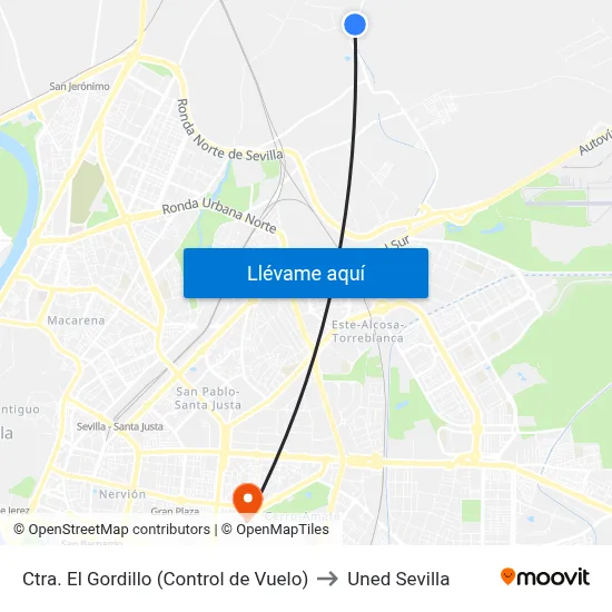 Ctra. El Gordillo (Control de Vuelo) to Uned Sevilla map
