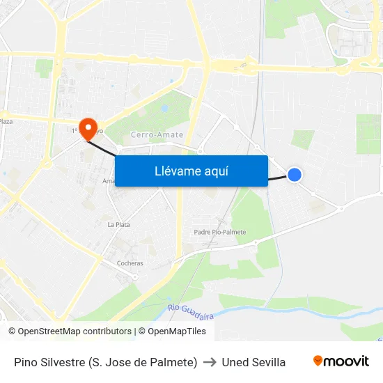 Pino Silvestre (S. Jose de Palmete) to Uned Sevilla map