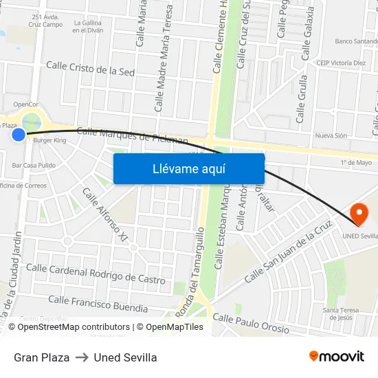 Gran Plaza to Uned Sevilla map