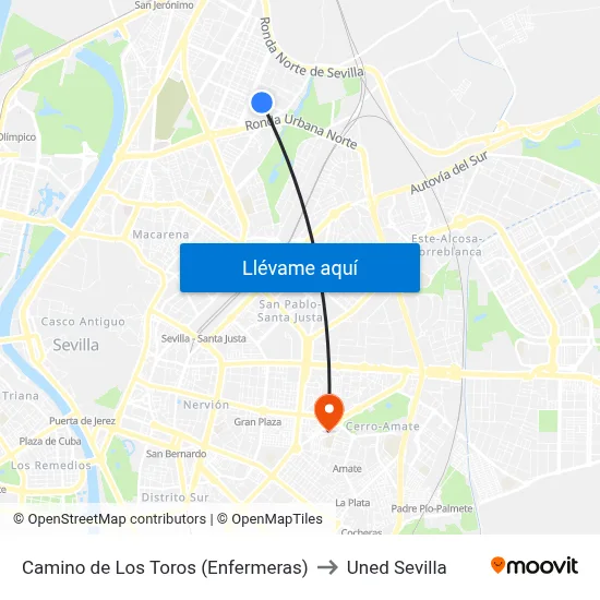 Camino de Los Toros (Enfermeras) to Uned Sevilla map