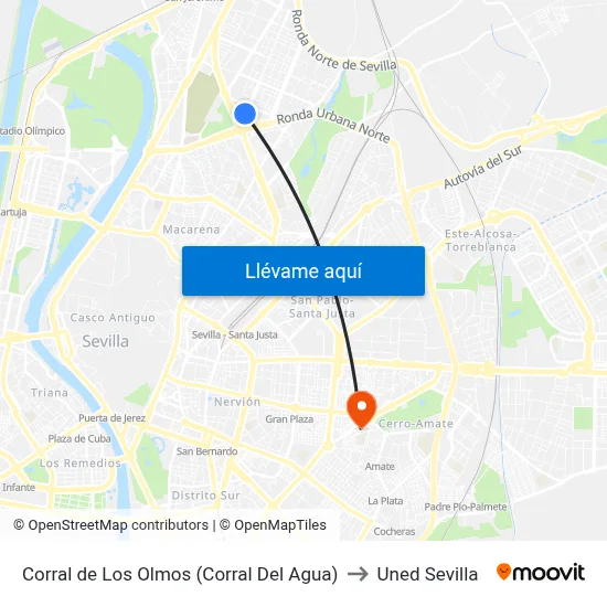 Corral de Los Olmos (Corral Del Agua) to Uned Sevilla map