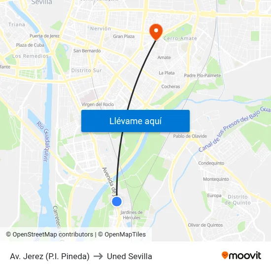 Av. Jerez (P.I. Pineda) to Uned Sevilla map