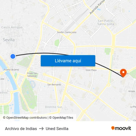 Archivo de Indias to Uned Sevilla map