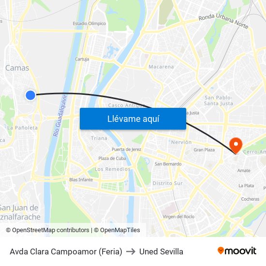 Avda Clara Campoamor (Feria) to Uned Sevilla map