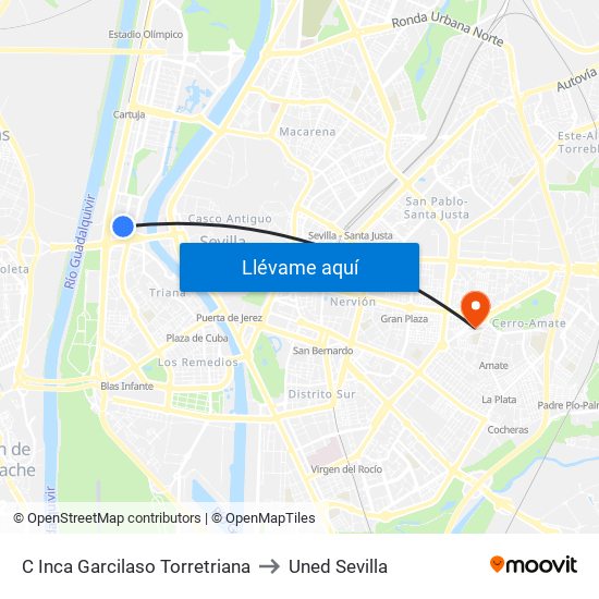 C Inca Garcilaso Torretriana to Uned Sevilla map