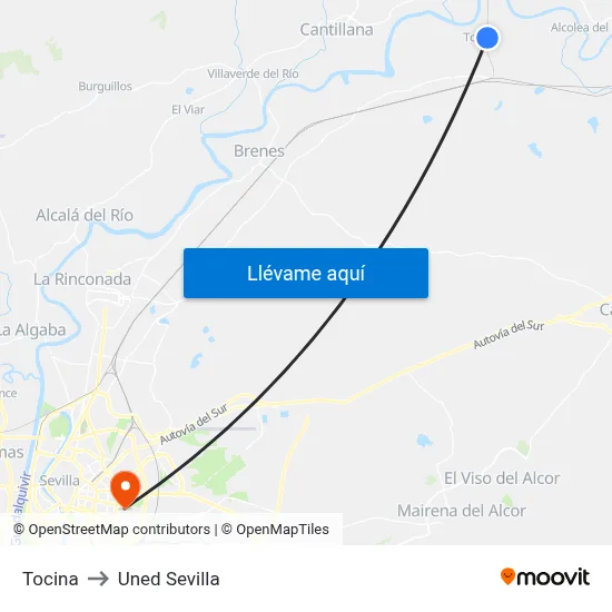 Tocina to Uned Sevilla map