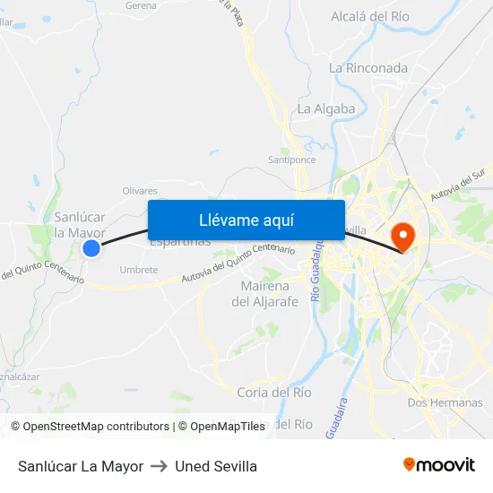 Sanlúcar La Mayor to Uned Sevilla map