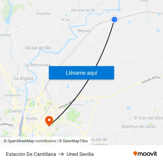 Estación De Cantillana to Uned Sevilla map