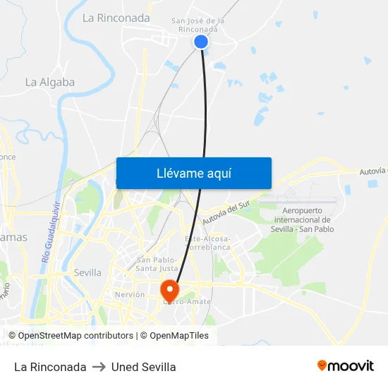 La Rinconada to Uned Sevilla map