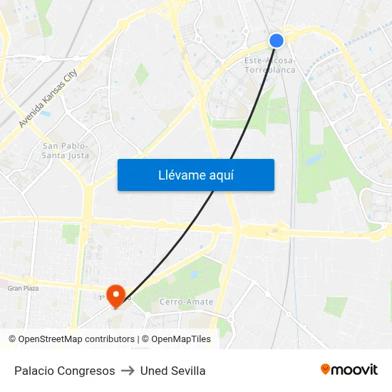 Palacio Congresos to Uned Sevilla map
