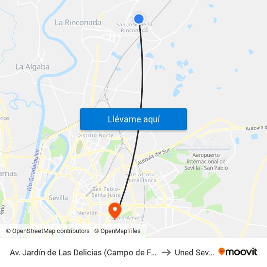 Av. Jardín de Las Delicias (Campo de Fútbol) to Uned Sevilla map