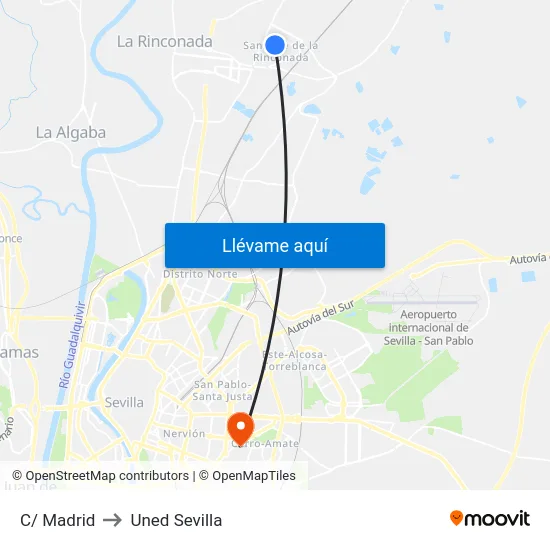 C/ Madrid to Uned Sevilla map