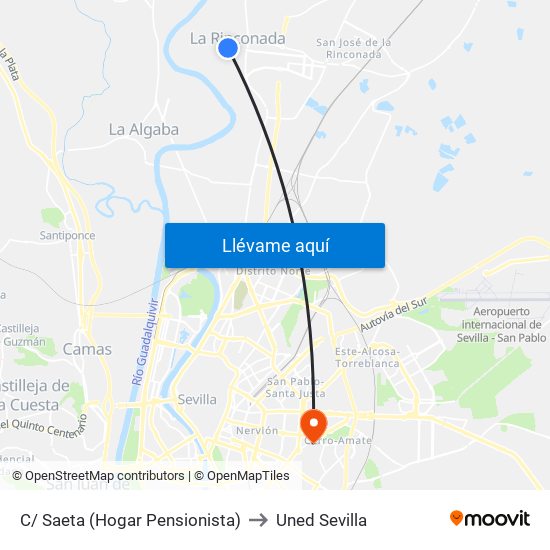 C/ Saeta (Hogar Pensionista) to Uned Sevilla map