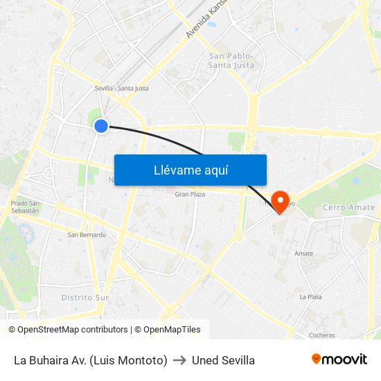 La Buhaira  Av. (Luis Montoto) to Uned Sevilla map