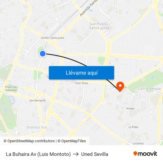 La Buhaira  Av (Luis Montoto) to Uned Sevilla map