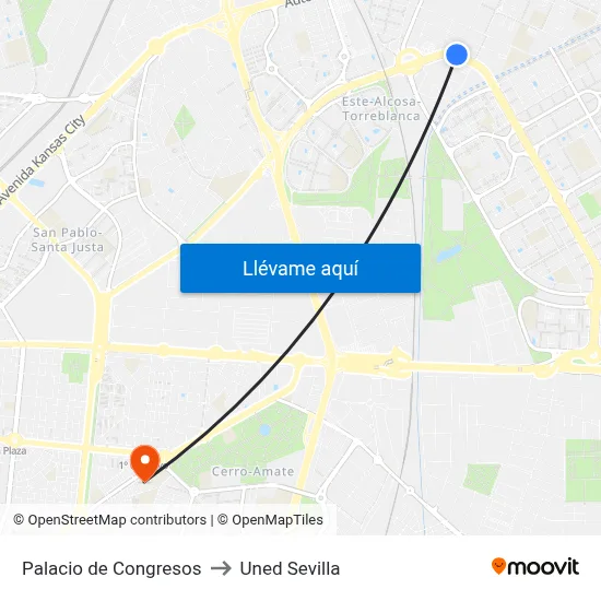 Palacio de Congresos to Uned Sevilla map