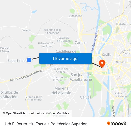 Urb El Retiro to Escuela Politécnica Superior map
