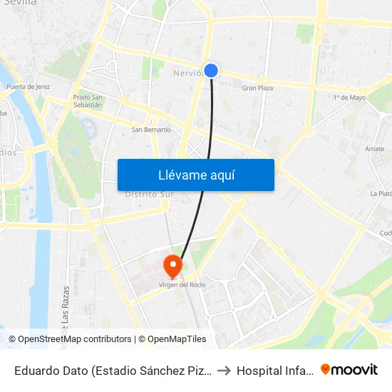 Eduardo Dato (Estadio Sánchez Pizjuán) to Hospital Infantil map