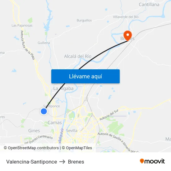 Valencina-Santiponce to Brenes map