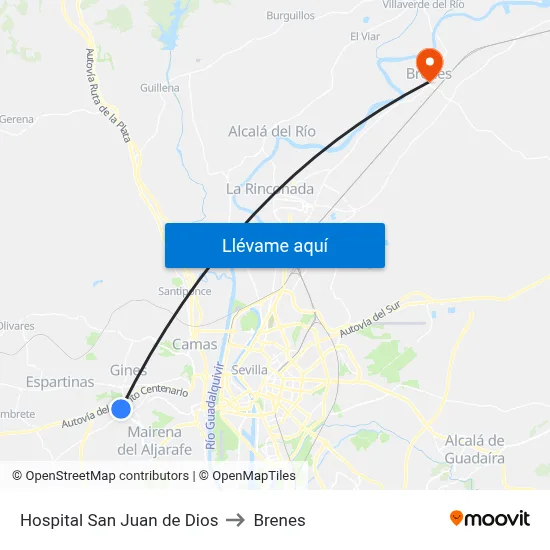 Hospital San Juan de Dios to Brenes map
