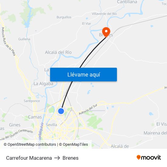 Carrefour Macarena to Brenes map