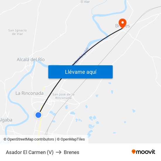 Asador El Carmen (V) to Brenes map
