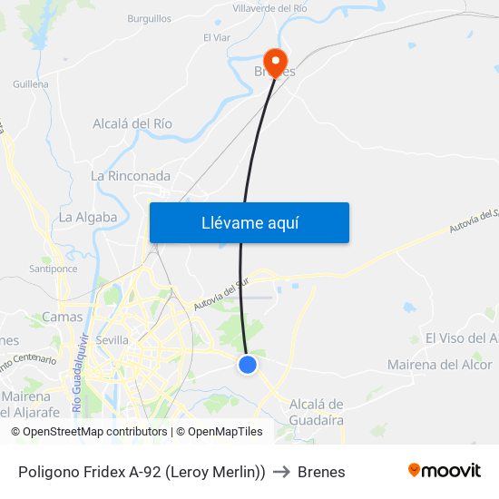 Poligono Fridex A-92 (Leroy Merlin)) to Brenes map