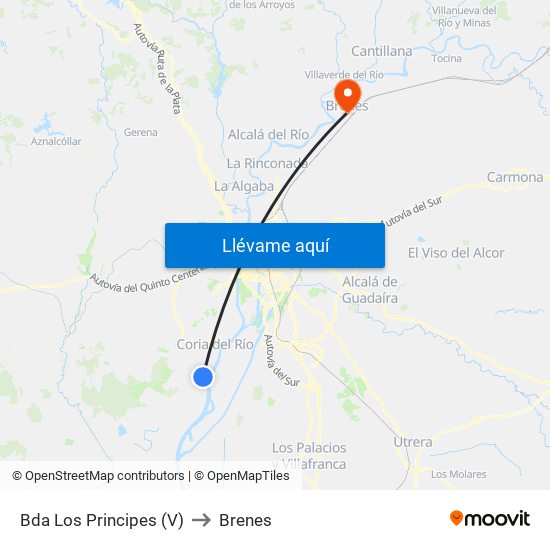 Bda Los Principes (V) to Brenes map