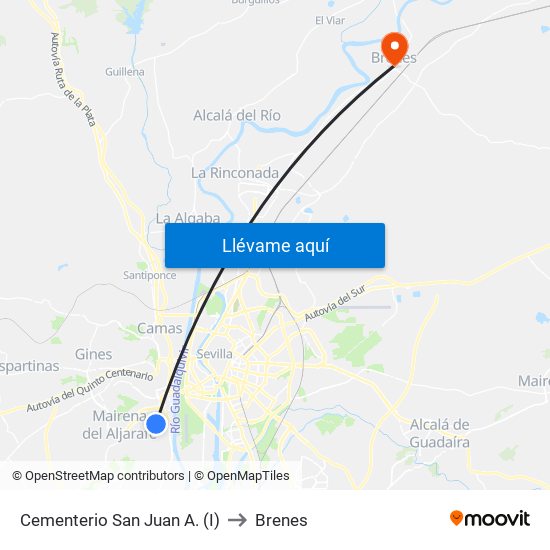 Cementerio San Juan A. (I) to Brenes map