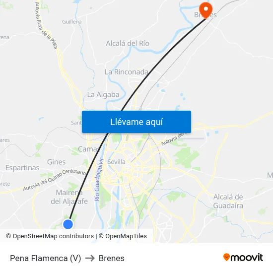 Pena Flamenca (V) to Brenes map