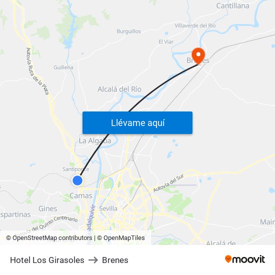 Hotel Los Girasoles to Brenes map