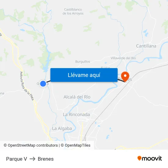 Parque V to Brenes map