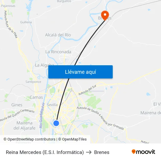 Reina Mercedes (E.S.I. Informática) to Brenes map