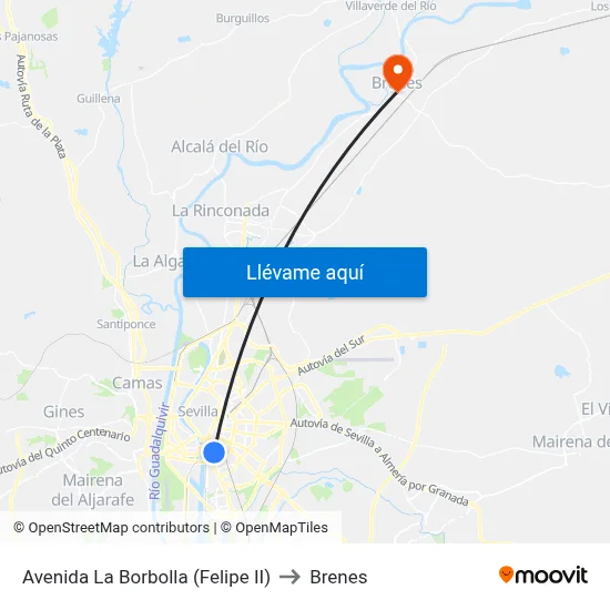 Avenida La Borbolla  (Felipe II) to Brenes map