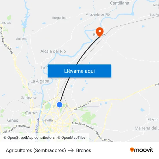 Agricultores (Sembradores) to Brenes map