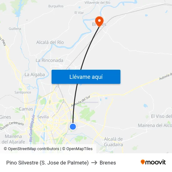 Pino Silvestre (S. Jose de Palmete) to Brenes map