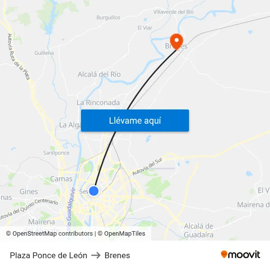 Plaza Ponce de León to Brenes map