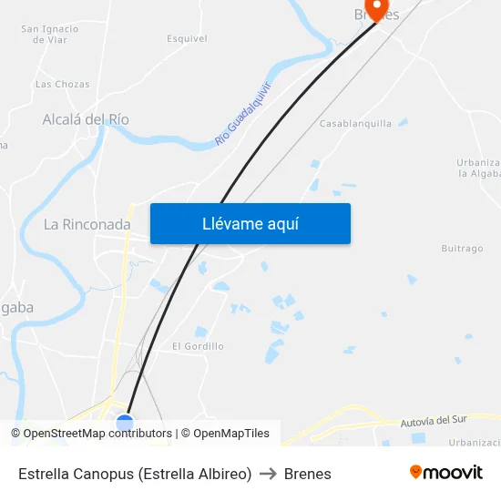 Estrella Canopus (Estrella Albireo) to Brenes map