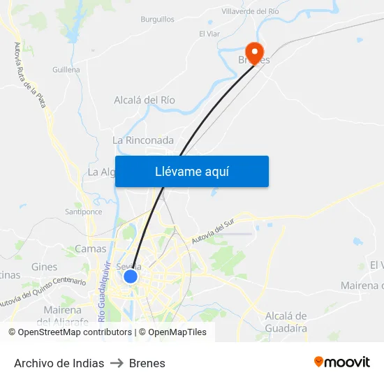 Archivo de Indias to Brenes map