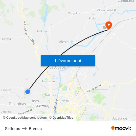 Salteras to Brenes map
