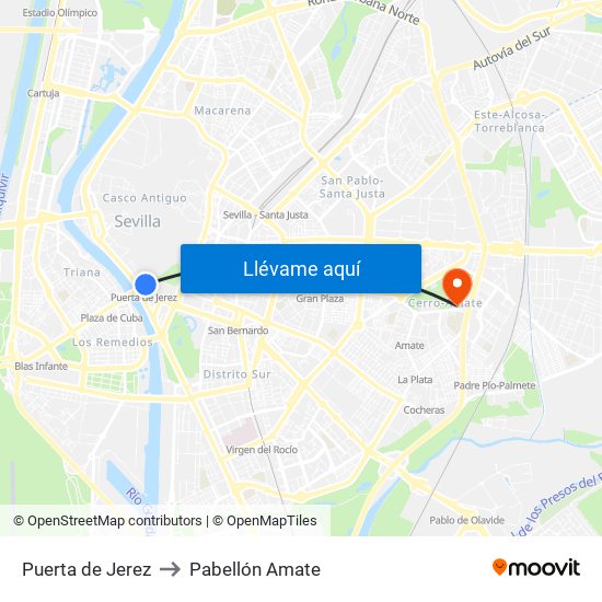 Puerta de Jerez to Pabellón Amate map